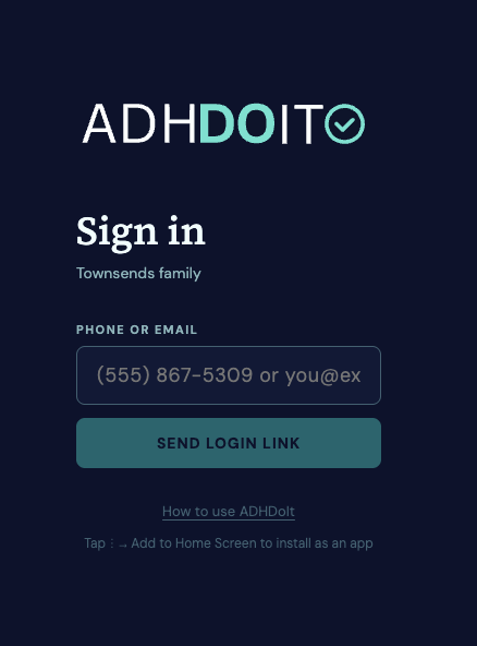 The ADHDoIt sign-in page